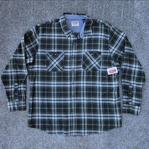 NWT Wrangler Authentics Men's Long Sleeve Plaid Green Flannel Shirt Mens Size XL